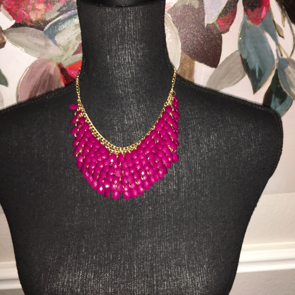 Pink And Gold Statement Necklace With Cascade Design